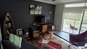 Smart TV, DVD player, books, music library
