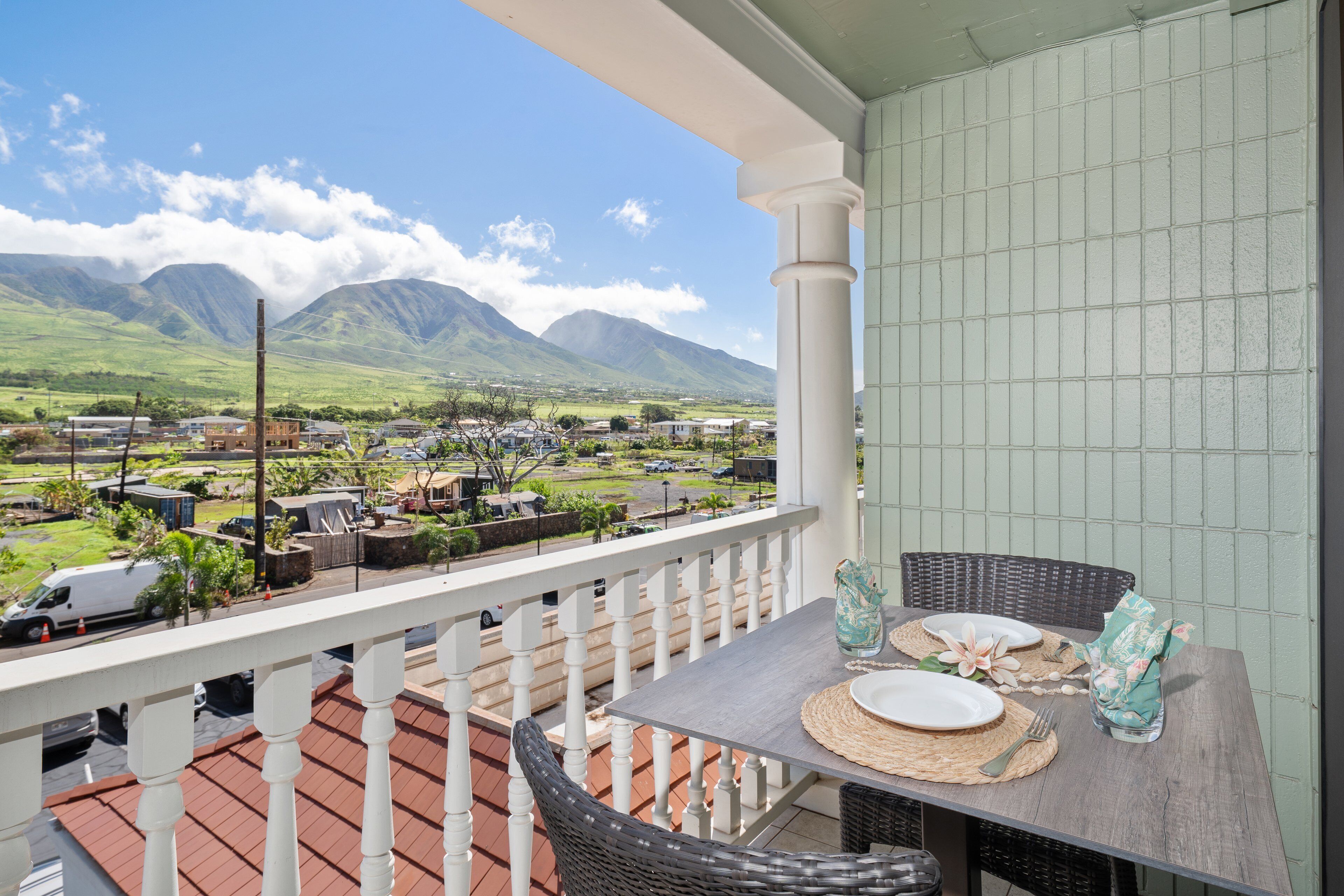 Scenic terrace dining setup for a relaxed breakfast or sunset dinner