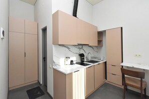 Deluxe Apartment, Courtyard View | Private kitchen | Coffee/tea maker, fridge, microwave, stovetop - Seva Apart-Hotel (Yerevan)