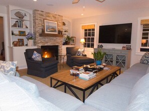 TV, fireplace - Quiet Pines Escape | Private Pool | BBQ | Beach (Rehoboth Beach)