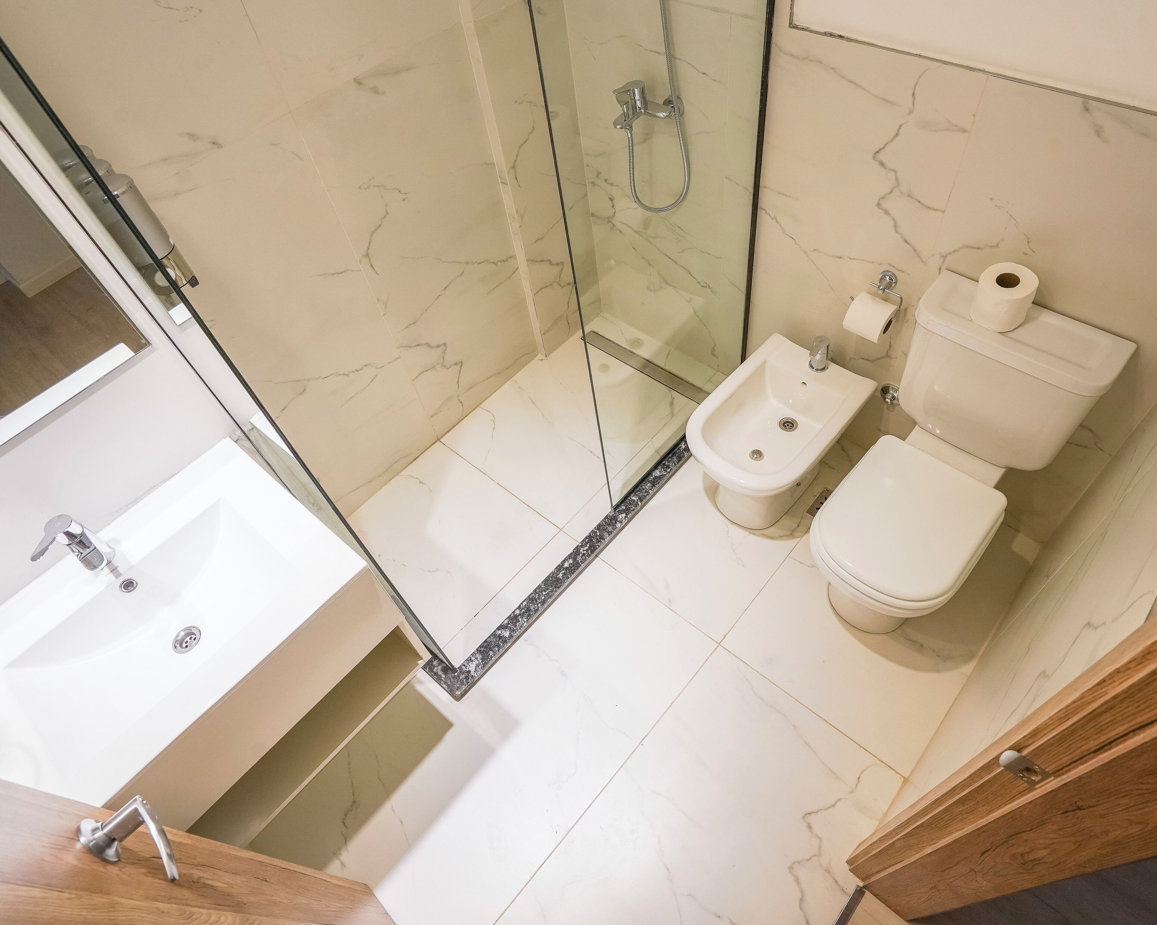 Superior Studio | Bathroom | Shower, hair dryer, towels, soap