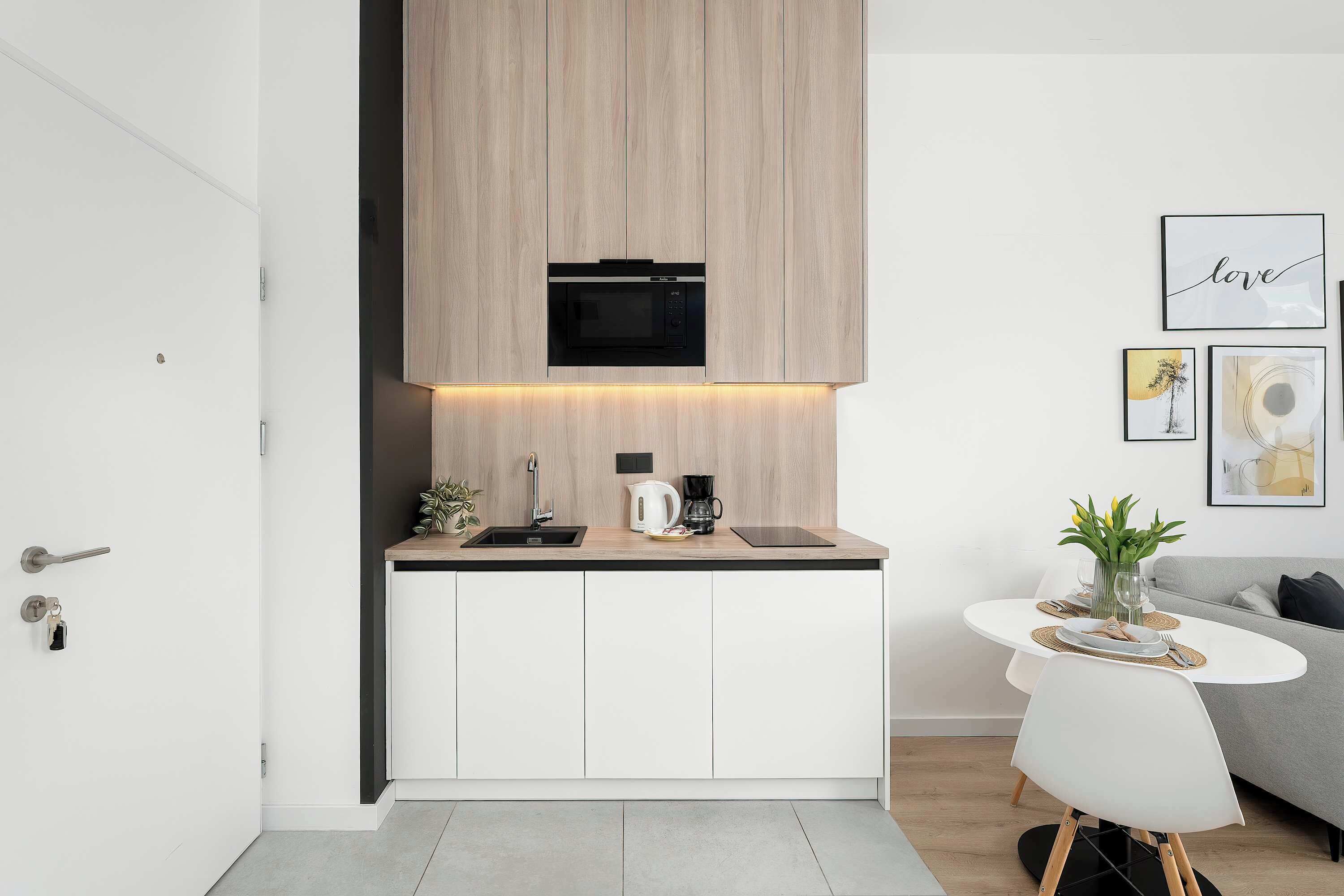 Réfrigérateur, micro-ondes, plaque de cuisson, lave-vaisselle