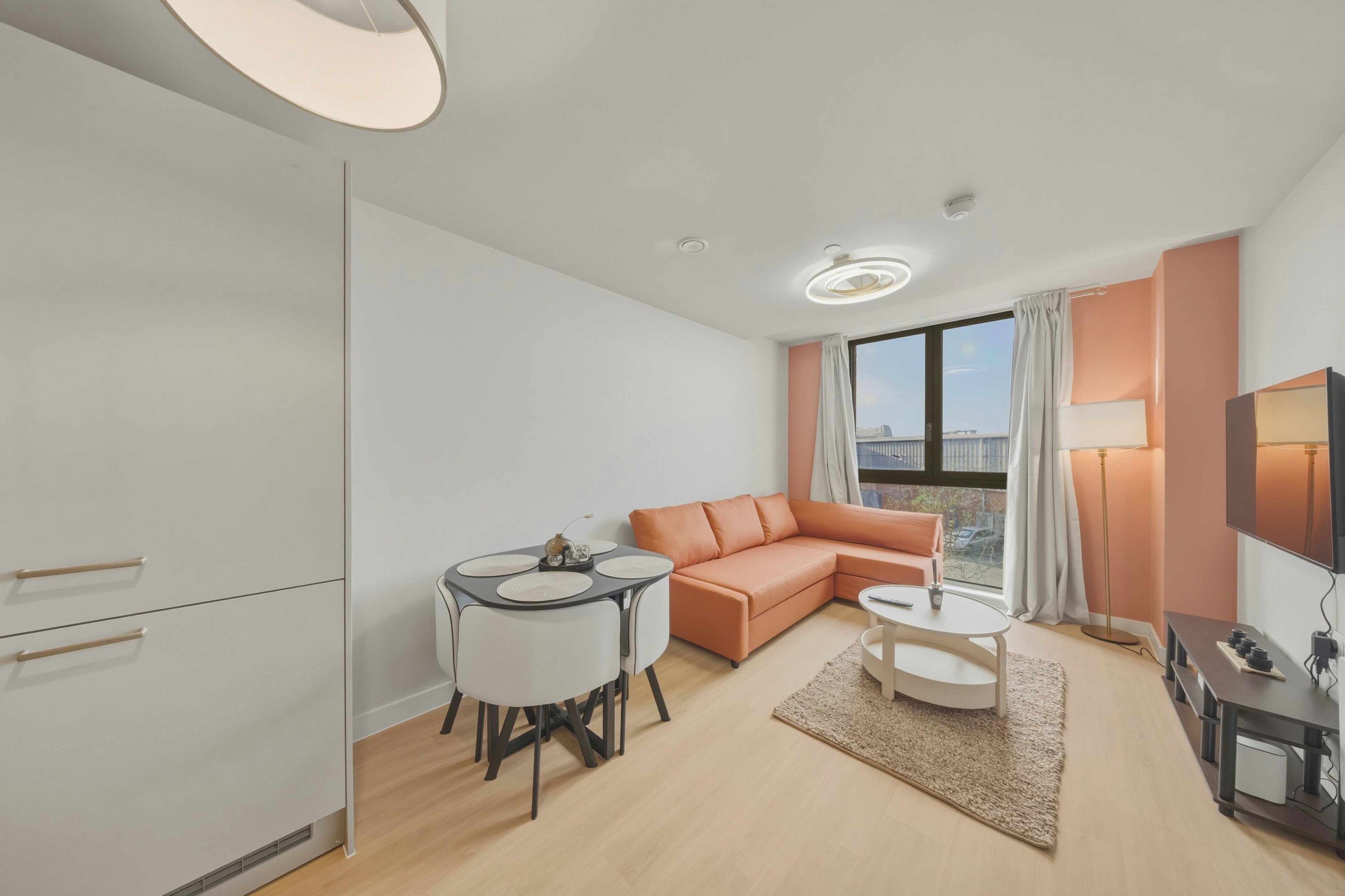 Leilighet, 1 kingsize-seng med sovesofa, ikke-røyk, tekjøkken | Oppholdsområde