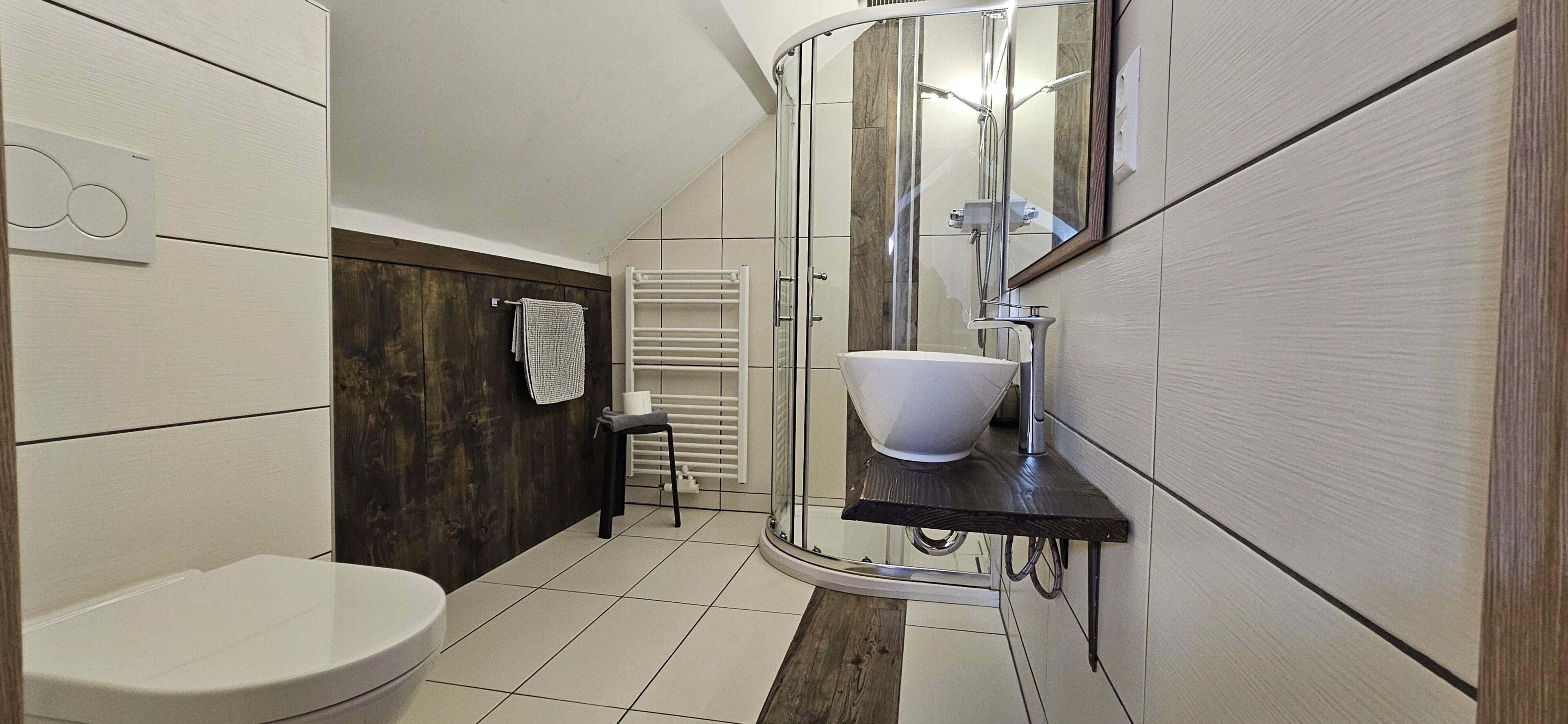 Dusche, Haartrockner, Handtücher, Toilettenpapier