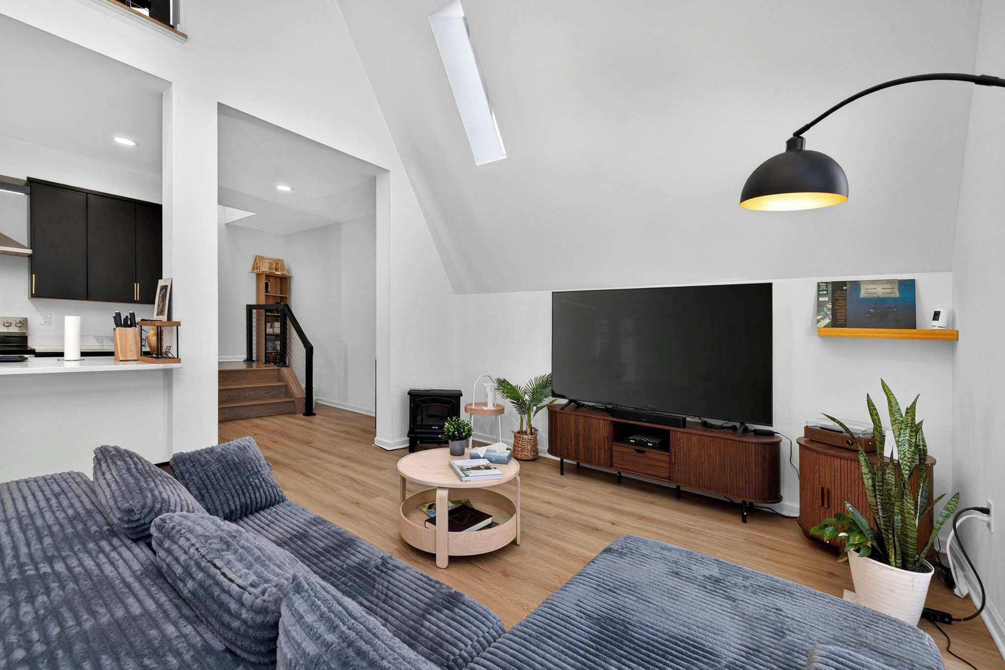 Smart TV, fireplace, foosball
