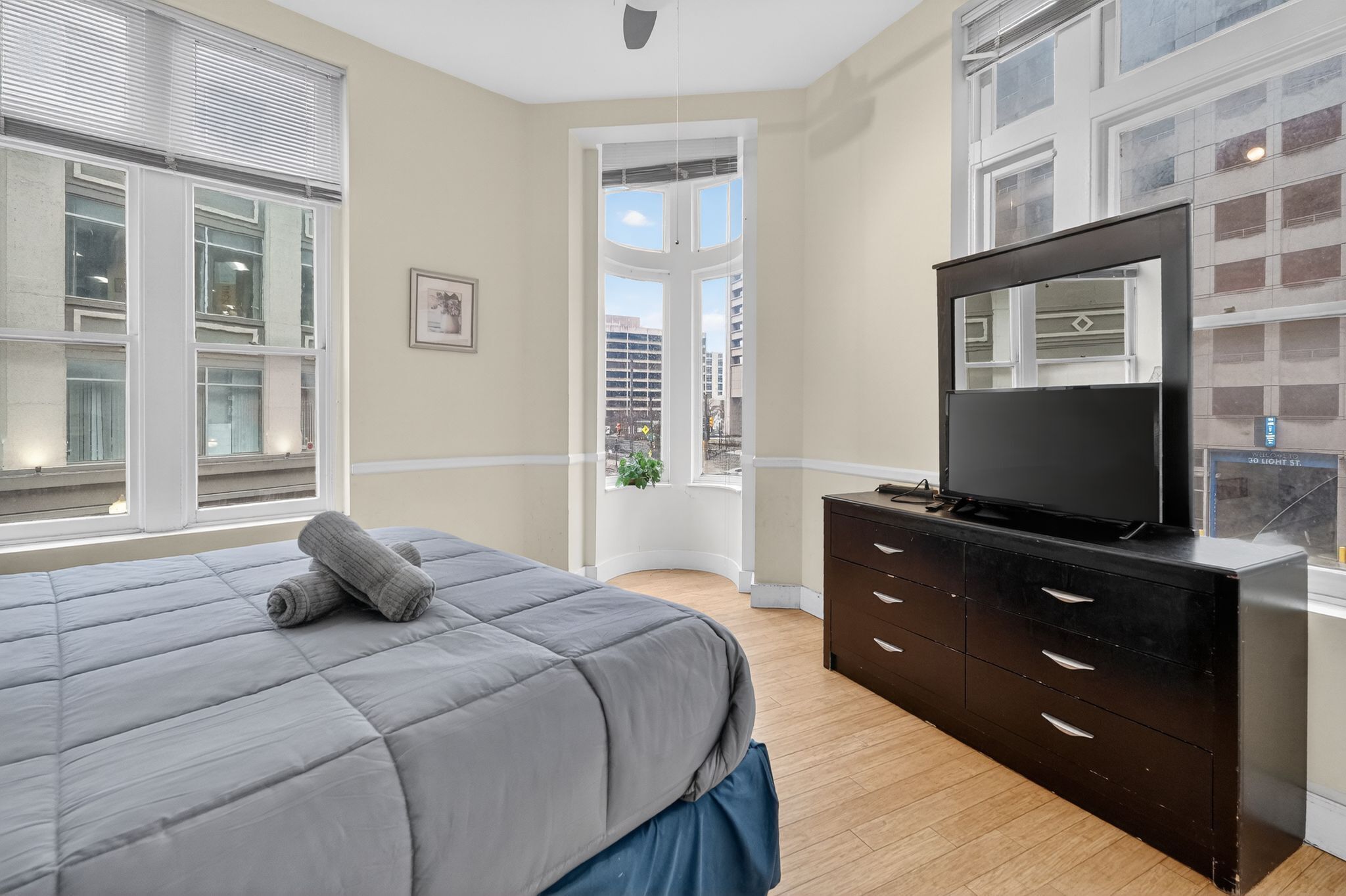 1 bedroom, desk, iron/ironing board, travel crib