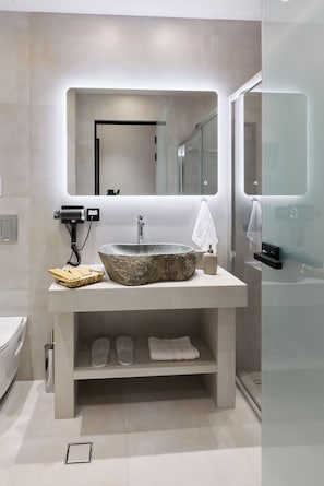 Shower, towels, soap, shampoo
