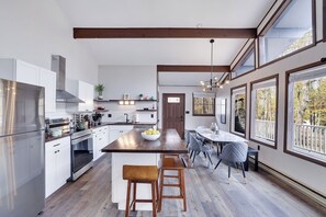Fridge, microwave, oven, stovetop - Modern Poconos Retreat: Heated Gazebo & Work-Space (Long Pond)