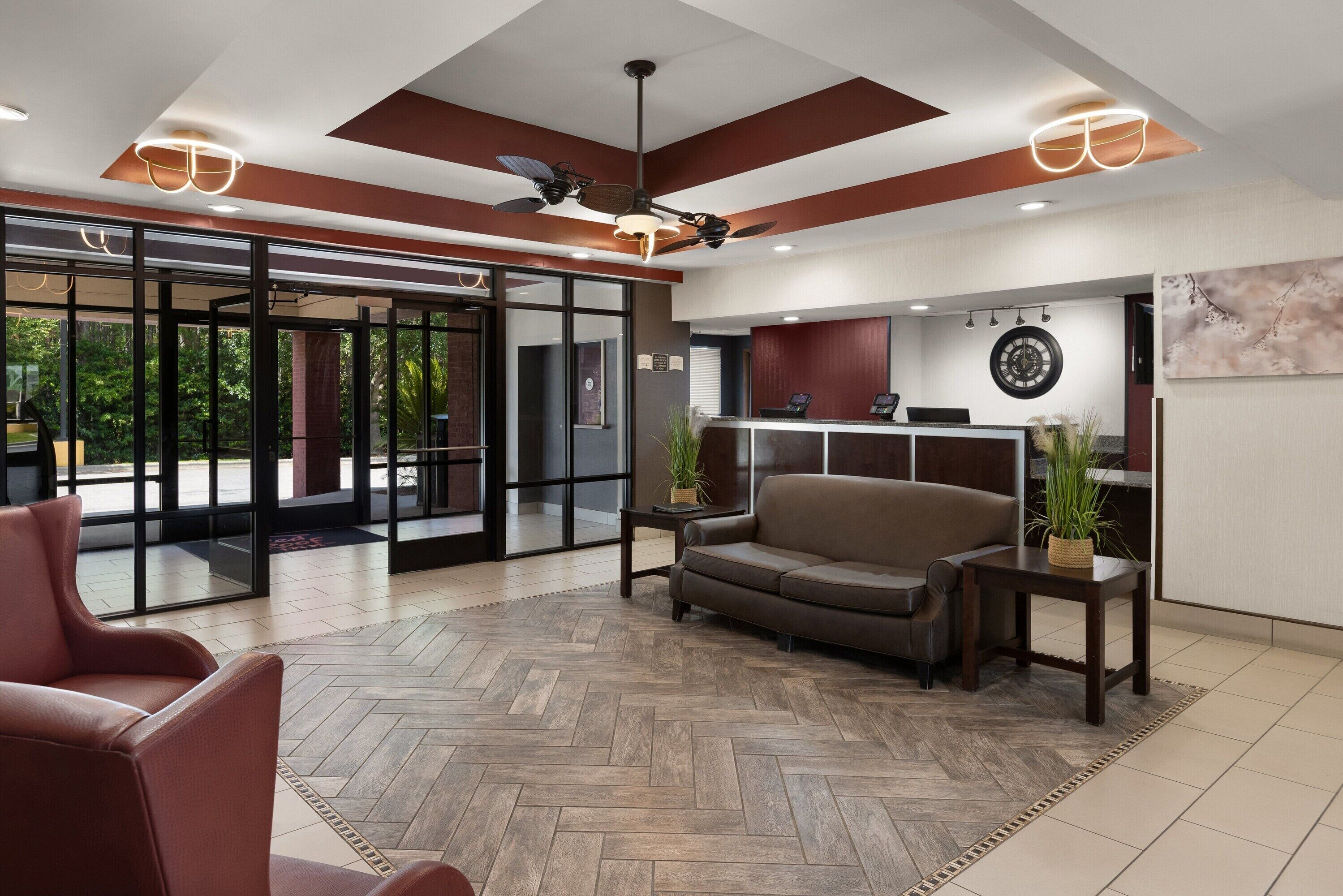 Step into a welcoming lobby and settle in comfortably.