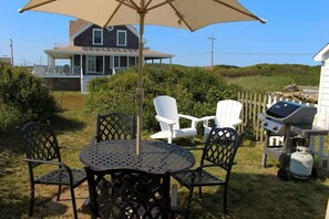 Outdoor dining - Oceanfront Apartment  Steps into Town (New Shoreham)