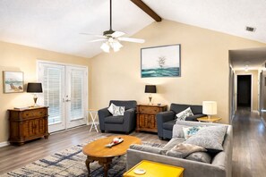 Living area - Beach Retreat, Dog-Friendly, Fenced Yard, Fireplace, Near Ferry (Dauphin Island)