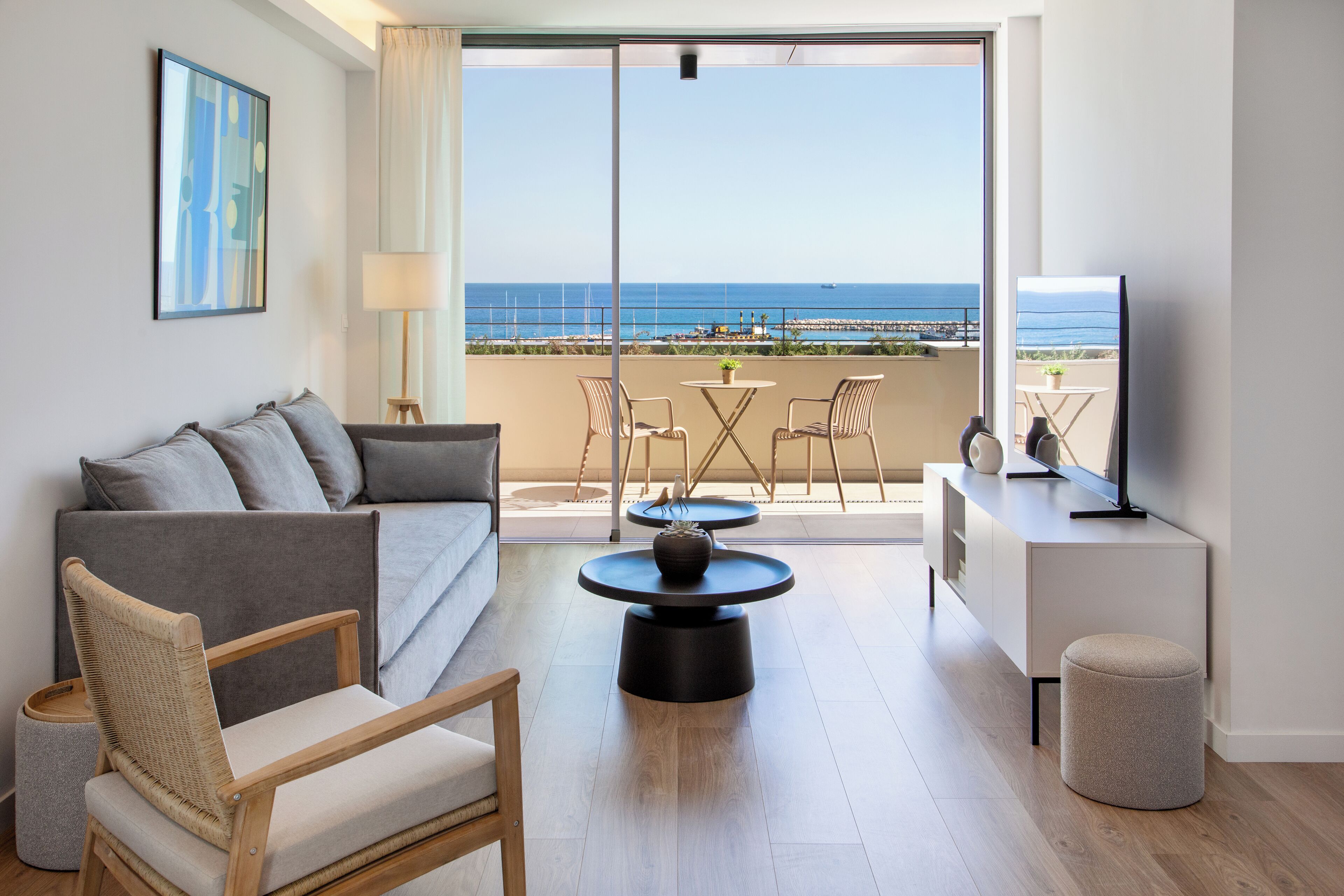 Appartement Supérieur, 2 chambres, balcon, vue mer | Coin séjour