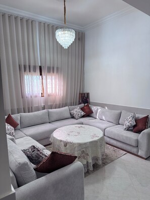 Smart TV, fireplace, books, music library