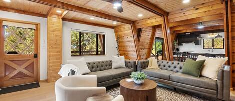 Smart TV, fireplace, video games, foosball