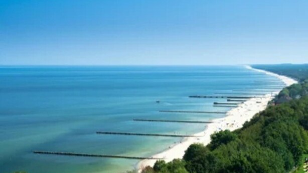 A coastal view with a long sandy beach, a clear blue sky, and a forested area. - 2 bedroom lovely home in Gaski (Gaski)