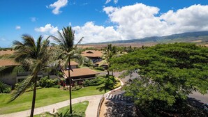 Zona residencial con casas, palmeras y cielo despejado.