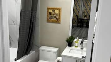 Hair dryer, towels, toilet paper
