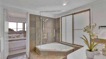 Shower, jetted tub, hair dryer