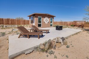 Terrace/patio - Pet-Friendly Desert Retreat w/ Hot Tub in Landers! (Landers)