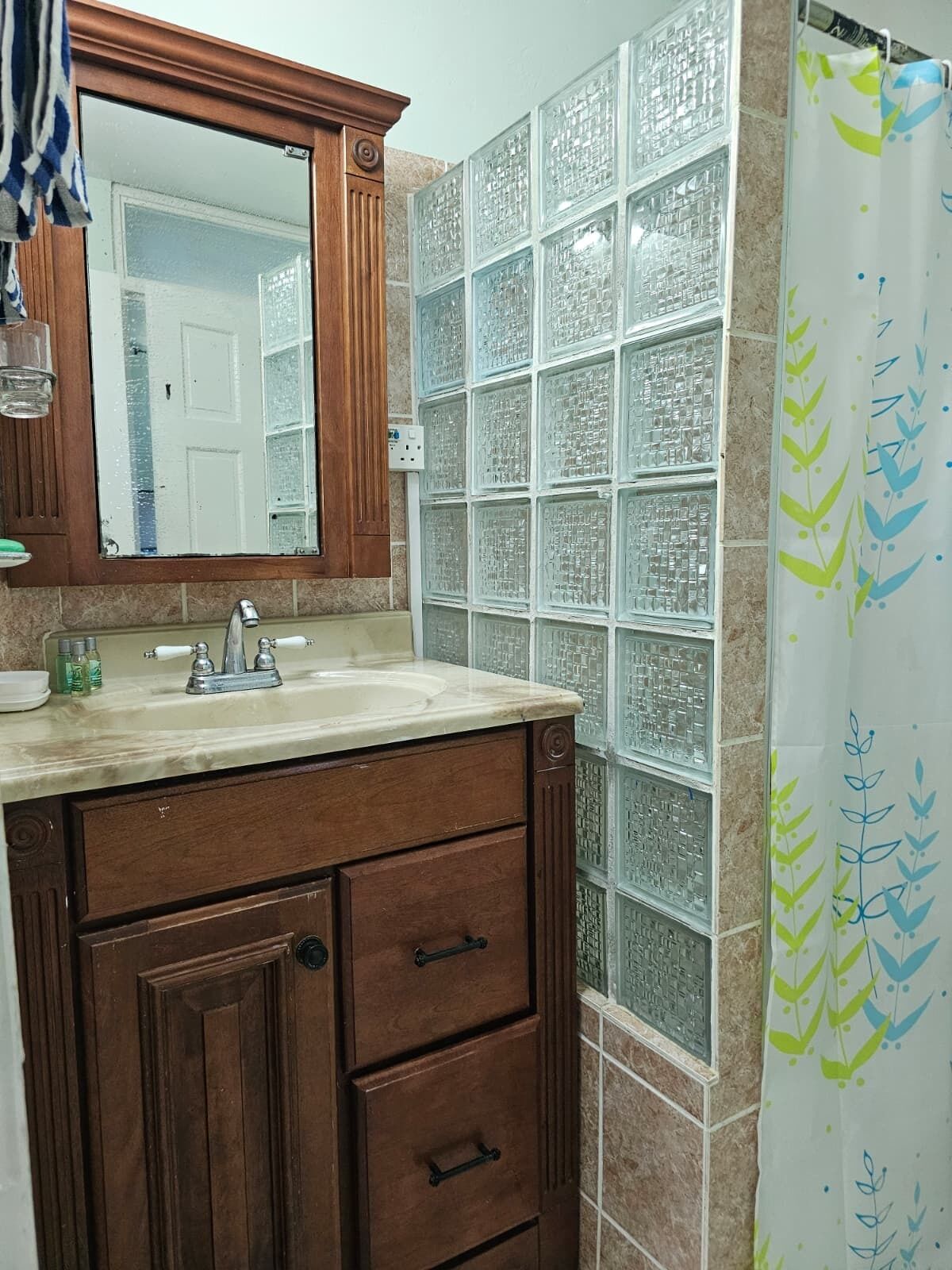 Shower, towels, toilet paper