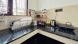 Fridge, electric kettle, toaster