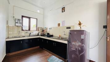 Fridge, electric kettle, toaster