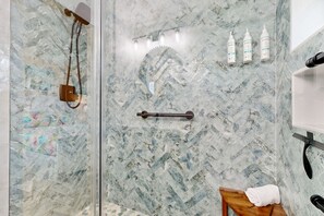 Shower, hair dryer, towels - Dog-friendly waterfront home with dock, pool, gas grill, & beach access (Key Colony Beach)