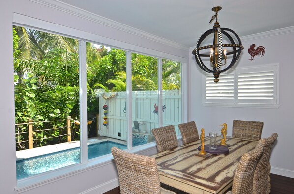 Outdoor dining - Fresh Getaway w/ Private Pool & Rooftop Patio - Great Location, Steps from Beach (Key West)