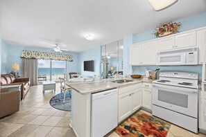 Fridge, microwave, oven, stovetop - Beachfront condo, steps to the beach with pool & gulf views! (Gulf Shores)