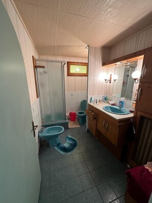 Dusche, Bidet, Handtücher, Seife
