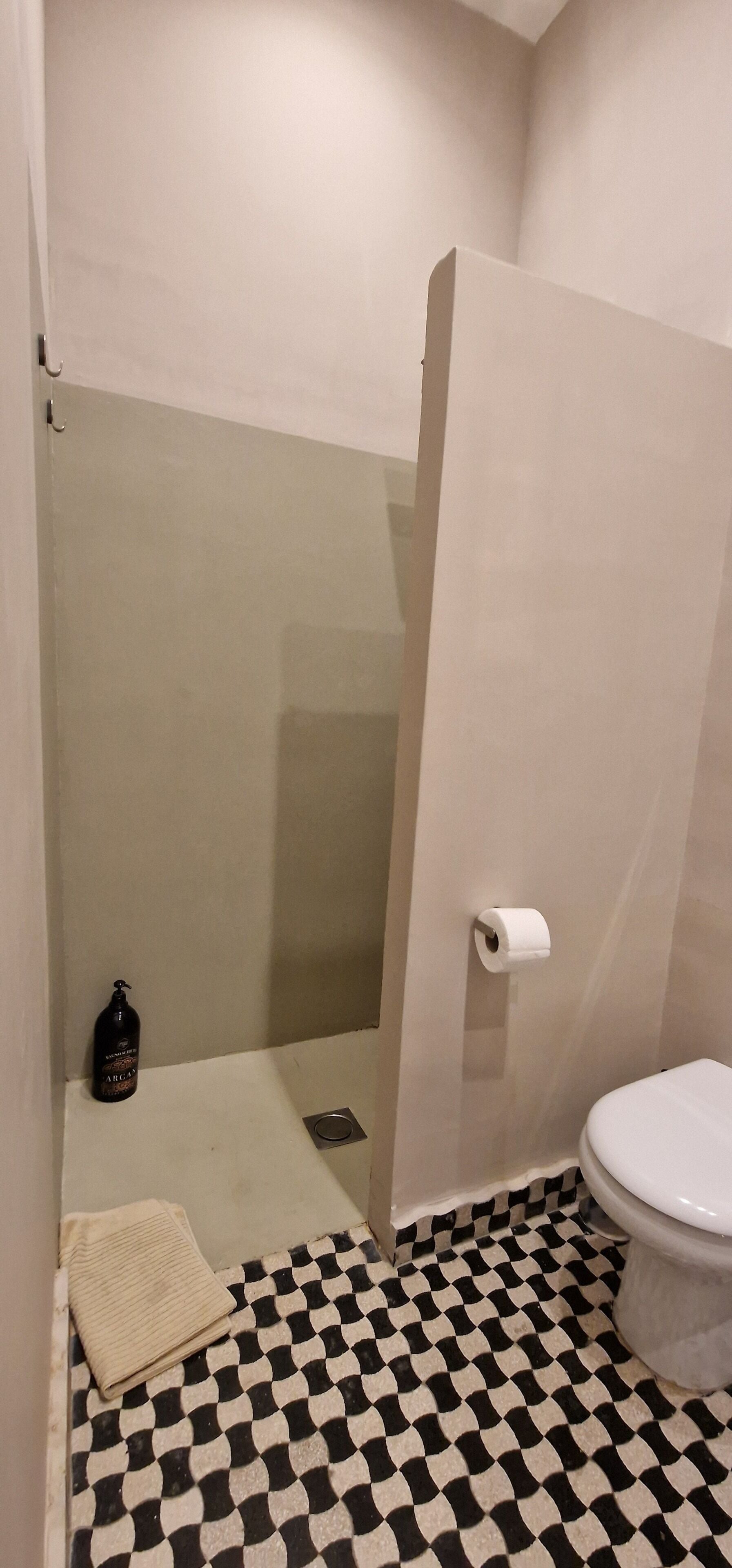 Shower, bidet, towels, soap