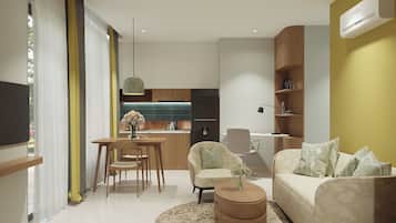 Deluxe suite, uitzicht op de stad | Woonruimte