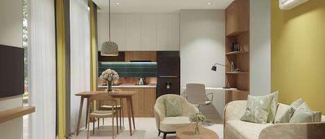 Deluxe Suite, City View | Living area