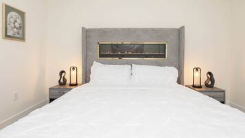 Memory-foam beds, desk, laptop workspace, blackout curtains