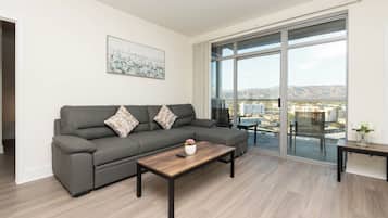 Luxury Apartment, 1 Bedroom, Private Pool, Mountain View | Living area | 55-inch flat-screen TV with digital channels, Netflix, Hulu