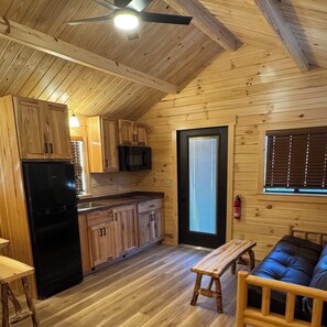 Living area - At nearly 35 ft in length, the cabin includes a private bedroom and living area (Virgin)
