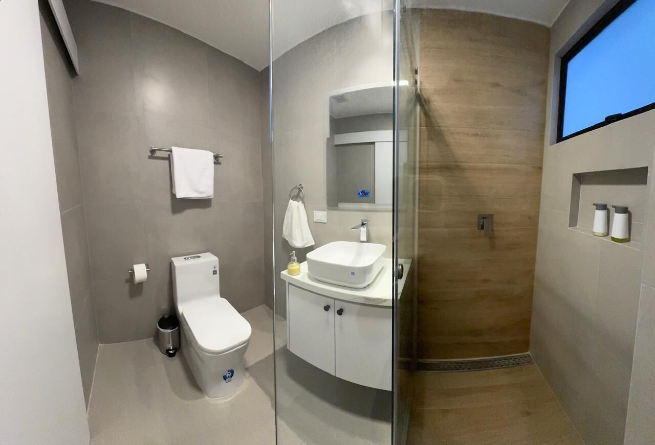 Towels, soap, shampoo, toilet paper