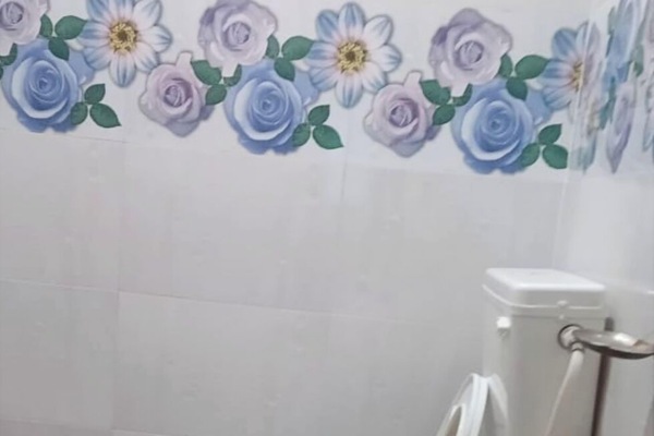 Shower, rainfall showerhead, slippers, bidet