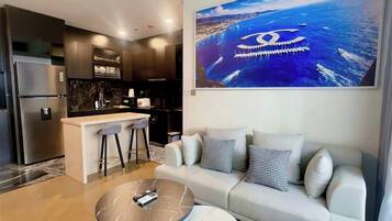 Deluxe appartement, uitzicht op de stad | Woonruimte