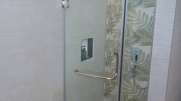 Hair dryer, bidet, towels, soap