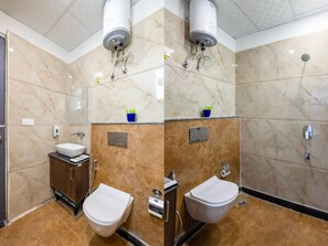 Douche, articles de toilette gratuits, serviettes fournies, savon