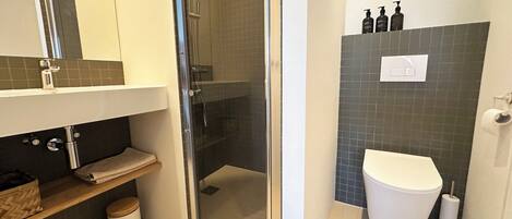 Shower, soap, toilet paper