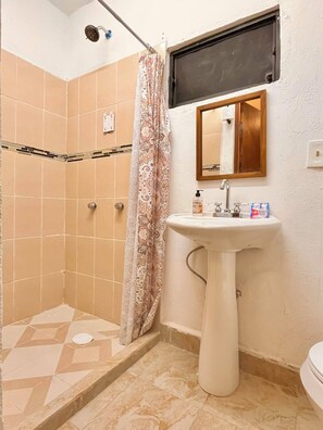 Standard Room | Bathroom | Shower, hair dryer, towels, soap