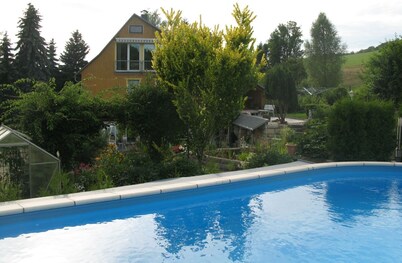 Spacious apartment with terrace, garden, pool, wood-burning stove, sauna, Saxon Switzerland