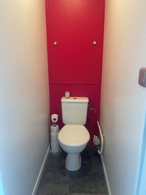 Shower, towels, soap, toilet paper