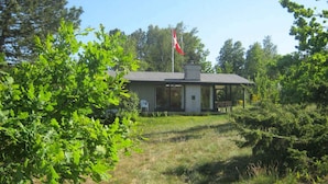 A single-story house with a porch, surrounded by trees and grass. - 4 Star Holiday Home in Glesborg (Glesborg)