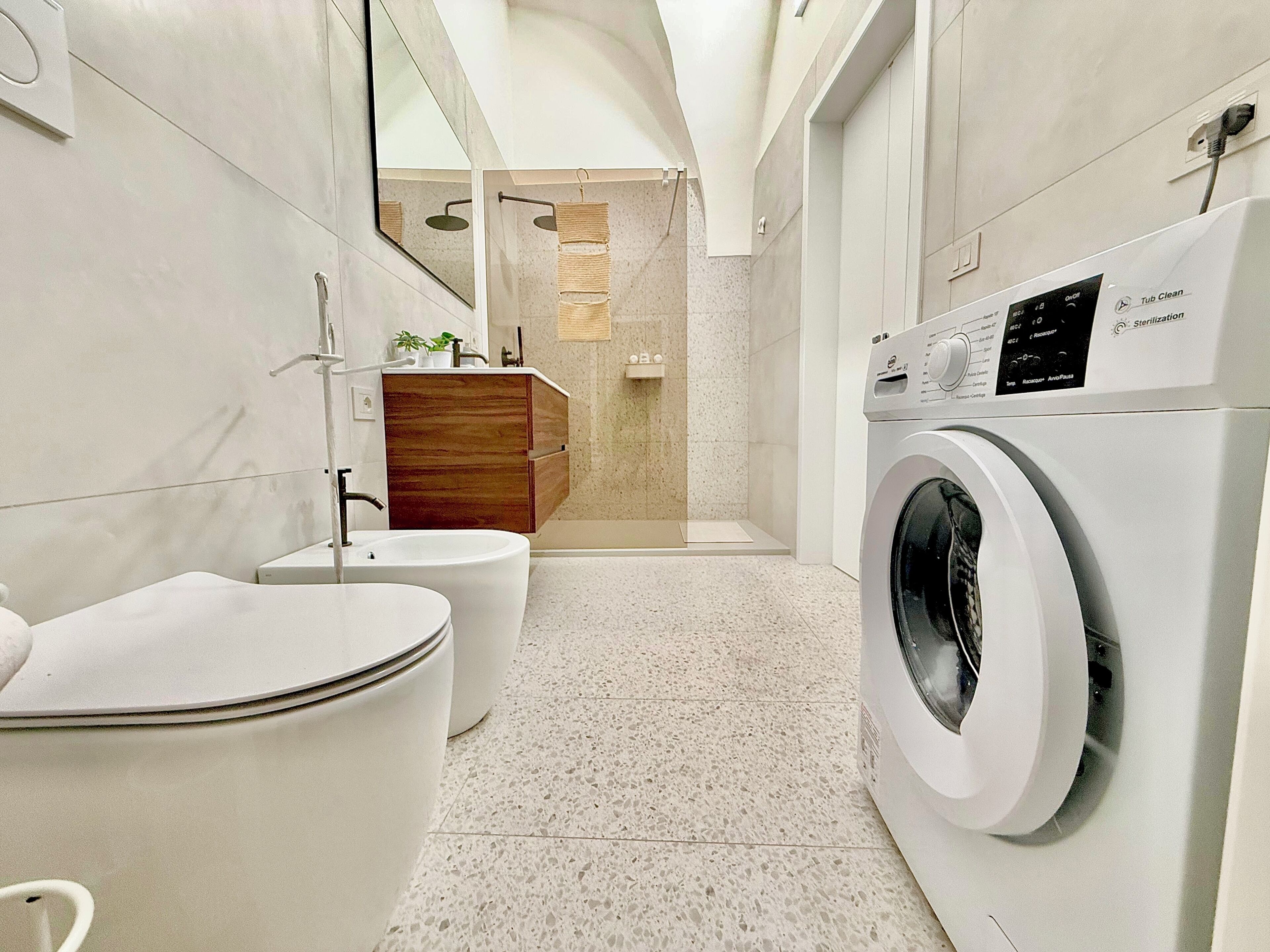 Shower, hair dryer, bidet, towels