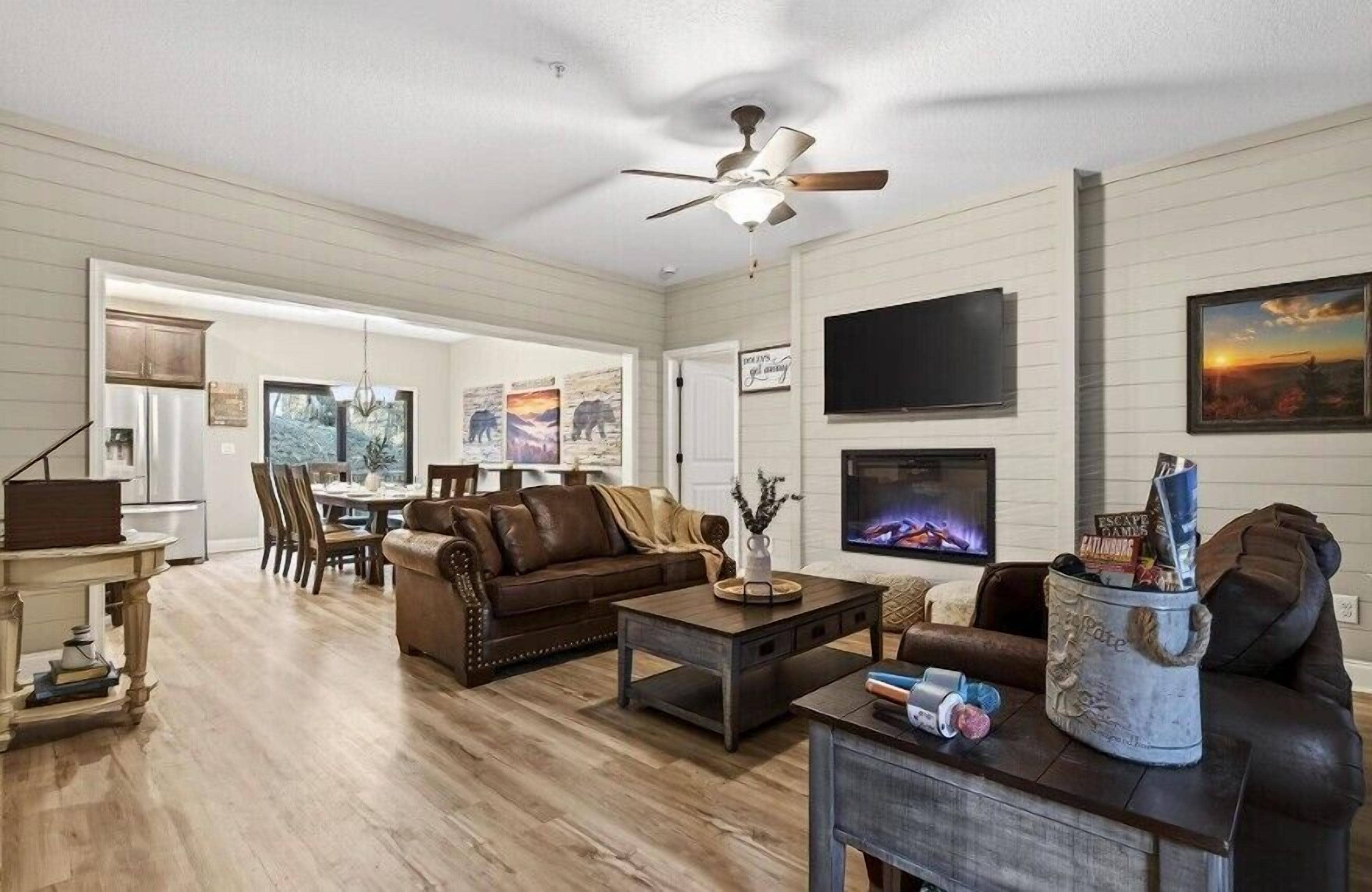 Smart TV, fireplace, video games