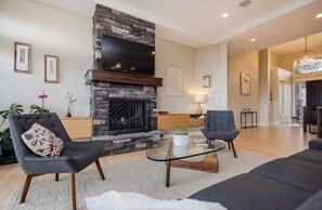 TV, fireplace, offices