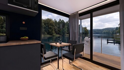 leise los houseboats: Modern electric houseboat with sauna